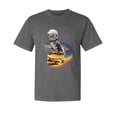 thumbnail image 1 of Wild Bobby, Funny Graphic Astronaut Cat in Space on Cheeseburger, Animal Lover, Garment-Dyed Washed Look Short Sleeve T-Shirt, Charcoal, Small, 1 of 3