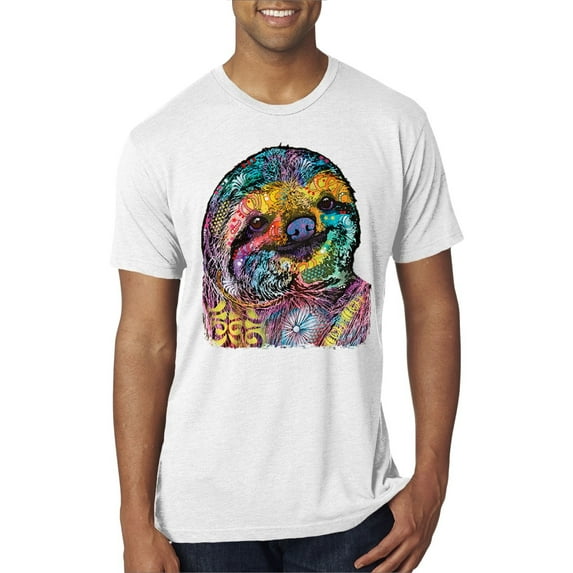 Wild Bobby, Funny Neon Sloth | Dean Russo Art Animal Lover Mens Premium Tri Blend T-Shirt, Heather White, 2XL