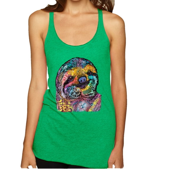 Wild Bobby, Funny Neon Sloth | Dean Russo Art Animal Lover Tri-Blend Racerback Sleeveless Top, Envy, L