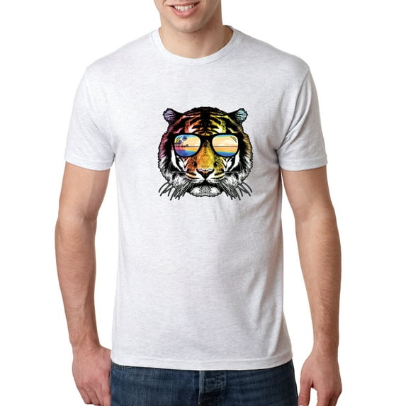 Wild Bobby, Funny Neon Summer California Beach Tiger | Mens Animal Lover Premium Tri Blend T-Shirt, Heather White, Small