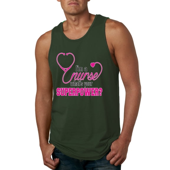 Wild Bobby, Funny Nurse Whats Your Superpower Nurse Week, Inspirational/Christian, Men Graphic Tank Top, Forest Green, 3X-Large