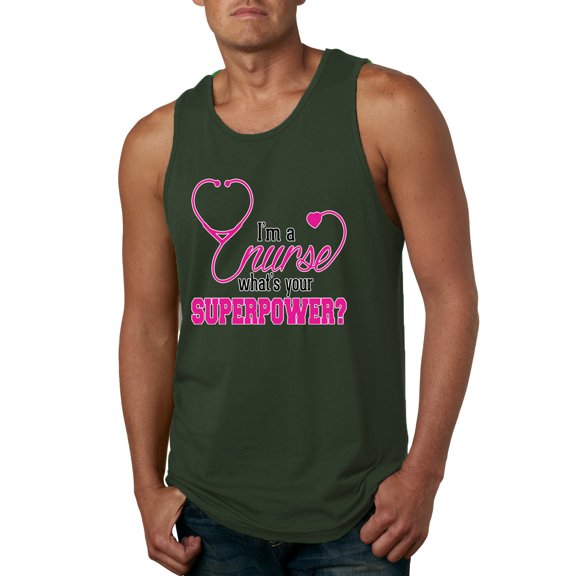 Wild Bobby, Funny Nurse Whats Your Superpower Nurse Week, Inspirational/Christian, Men Graphic Tank Top, Forest Green, Small