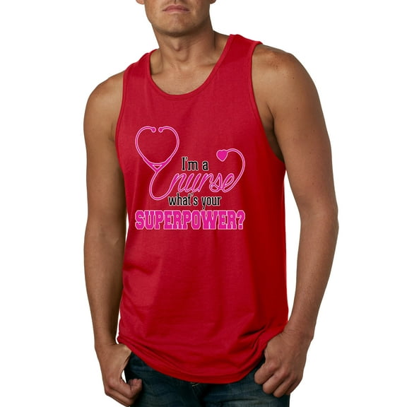Wild Bobby, Funny Nurse Whats Your Superpower Nurse Week, Inspirational/Christian, Men Graphic Tank Top, Red, Large
