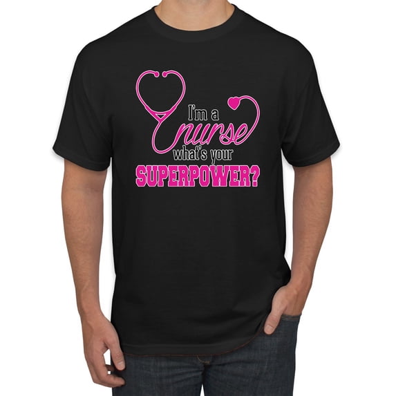 Wild Bobby, Funny Nurse Whats Your Superpower Nurse Week, Inspirational/Christian, Men Graphic Tee, Black, 5X-Large