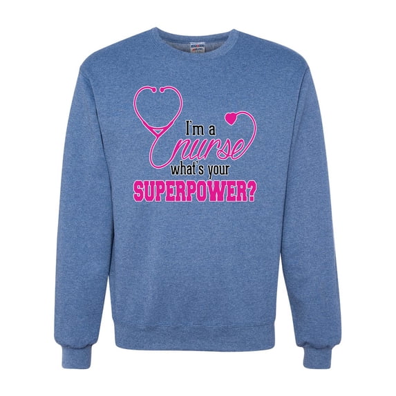 Wild Bobby, Funny Nurse Whats Your Superpower Nurse Week, Inspirational/Christian, Unisex Crewneck Graphic Sweatshirt, Vintage Heather Blue, 3X-Large