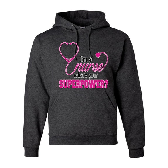 Wild Bobby, Funny Nurse Whats Your Superpower Nurse Week, Inspirational/Christian, Unisex Graphic Hoodie Sweatshirt, Heather Black, XX-Large