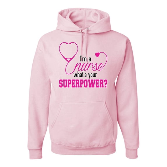 Wild Bobby, Funny Nurse Whats Your Superpower Nurse Week, Inspirational/Christian, Unisex Graphic Hoodie Sweatshirt, Light Pink, XX-Large