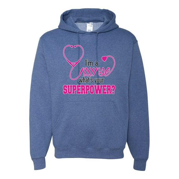 Wild Bobby, Funny Nurse Whats Your Superpower Nurse Week, Inspirational/Christian, Unisex Graphic Hoodie Sweatshirt, Vintage Heather Blue, Large