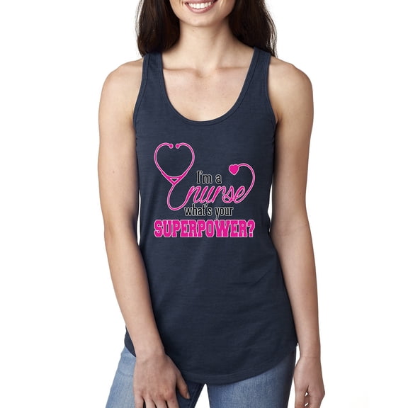 Wild Bobby, Funny Nurse Whats Your Superpower Nurse Week, Inspirational/Christian, Women Racerback Tank Top, Navy, Small