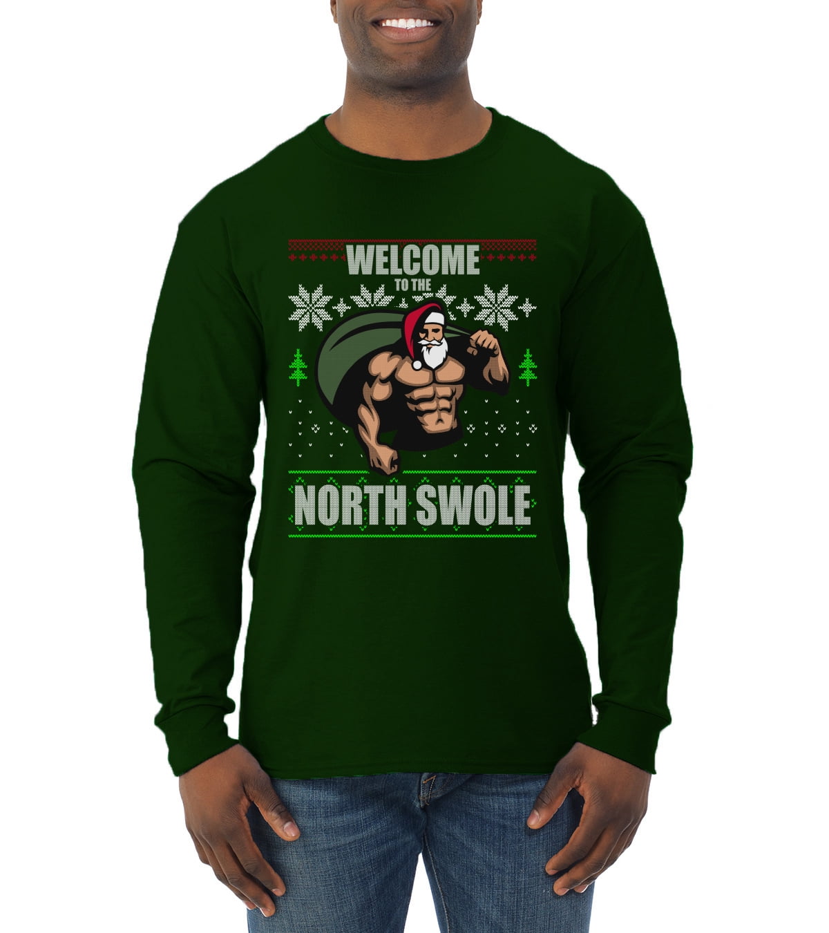 Wild Bobby Funny Santa Gym Lifting Welcome to The North Swole Ugly Christmas Sweater Men Long Sleeve Shirt Forest Green Small Walmart