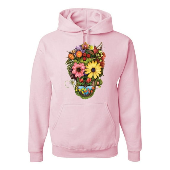 Wild Bobby, Funny Sun Flower Grass Nature Skull Fashion Graphic Hoodie Sweatshirt, Light Pink, Medium