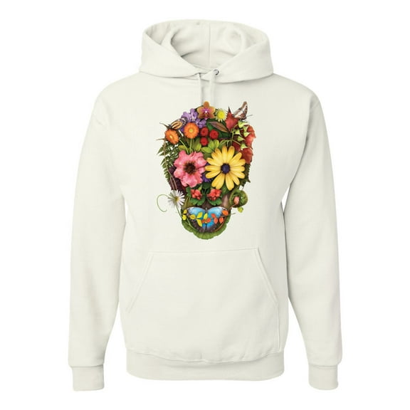 Wild Bobby, Funny Sun Flower Grass Nature Skull Fashion Graphic Hoodie Sweatshirt, White, 2XL
