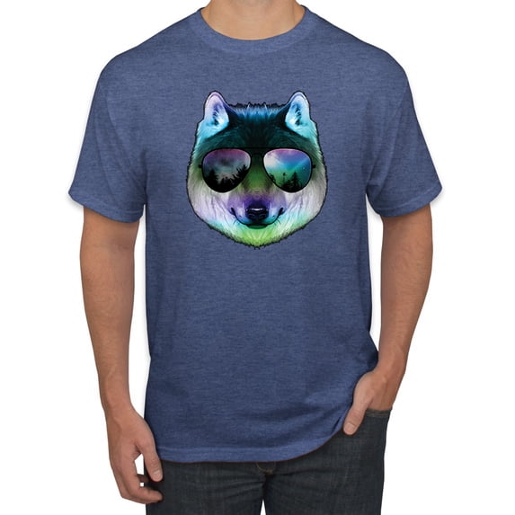 Wild Bobby, Funny Wolf on Sunglasses, Animal Lover, Men Graphic Tees, Vintage Heather Blue, X-Large