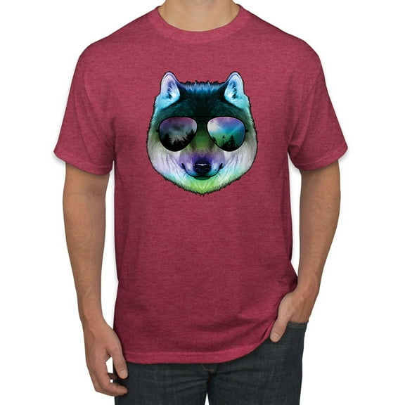 Wild Bobby, Funny Wolf on Sunglasses, Animal Lover, Men Graphic Tees, Vintage Heather Red, Small