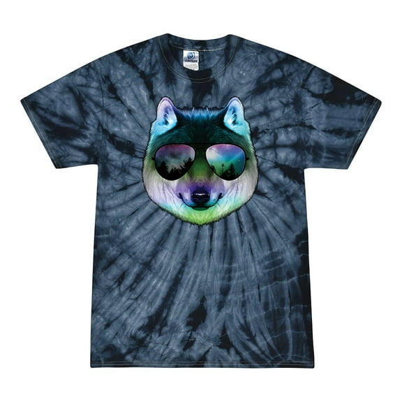 Wild Bobby, Funny Wolf on Sunglasses, Animal Lover, Tie-Dye Tees, Spiral Navy, X-Large