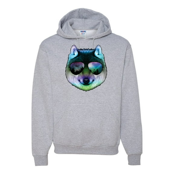 Wild Bobby, Funny Wolf on Sunglasses, Animal Lover, Unisex Graphic Hoodie Sweatshirt, Heather Grey, X-Large