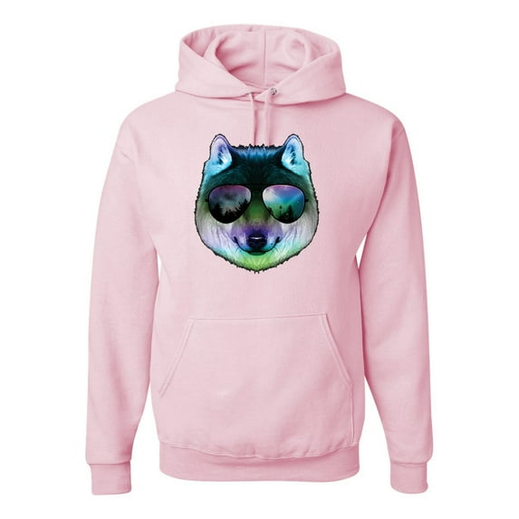 Wild Bobby, Funny Wolf on Sunglasses, Animal Lover, Unisex Graphic Hoodie Sweatshirt, Light Pink, 3XL