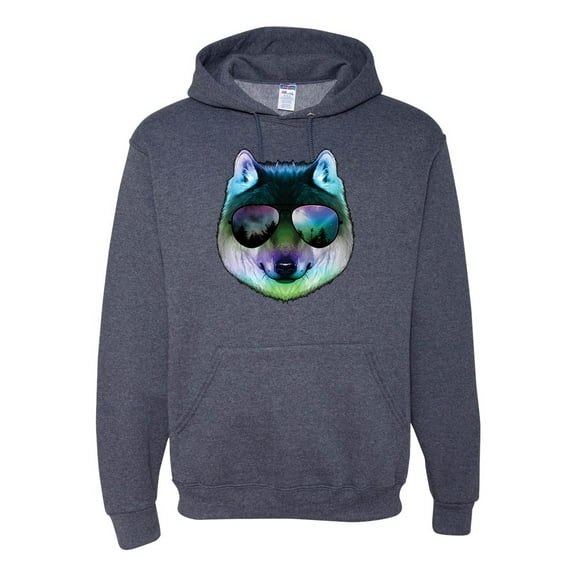 Wild Bobby, Funny Wolf on Sunglasses, Animal Lover, Unisex Graphic Hoodie Sweatshirt, Vintage Heather Navy, X-Large