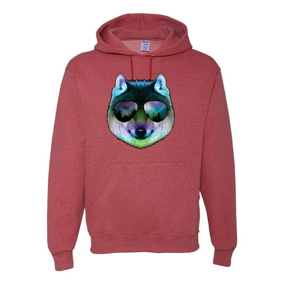Wild Bobby, Funny Wolf on Sunglasses, Animal Lover, Unisex Graphic Hoodie Sweatshirt, Vintage Heather Red, Large