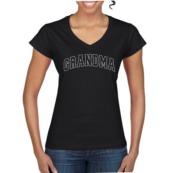 Wild Bobby GRANDMA Varsity Letters Women Standard V-Neck Tee