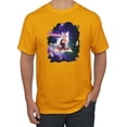 thumbnail image 1 of Wild Bobby, Galactic Pizza Space Cat Laser Eyes, Animal Lover, Men Graphic Tees, Gold, 4XL, 1 of 3