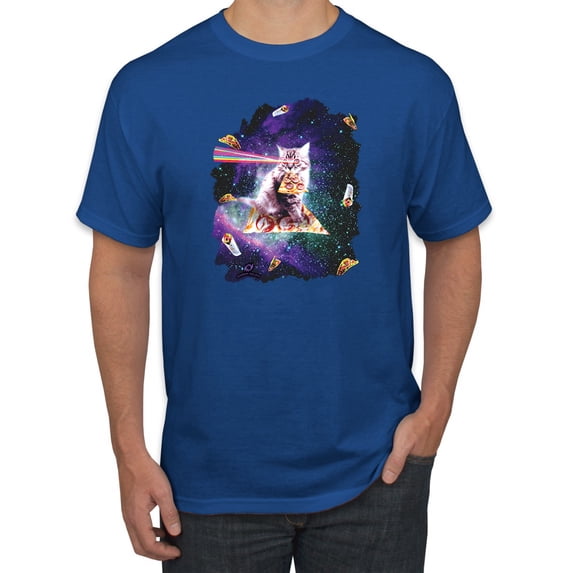 Wild Bobby, Galactic Pizza Space Cat Laser Eyes, Animal Lover, Men Graphic Tees, Royal, Medium