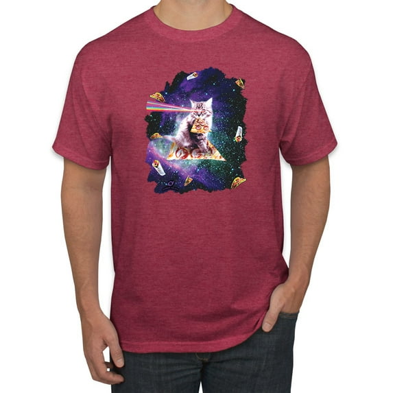Wild Bobby, Galactic Pizza Space Cat Laser Eyes, Animal Lover, Men Graphic Tees, Vintage Heather Red, Small