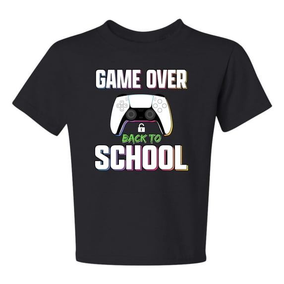 Wild Bobby Game Over Back to School | Funny Gamer Controller Video Games School Unisex Boys Girls Graphic Youth T-Shirt