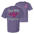 thumbnail image 1 of Wild Bobby, Get Your Pink On, Breast Cancer Awareness, Front and Back Garment-Dyed Washed Look Short Sleeve Tees, Purple, Large, 1 of 4