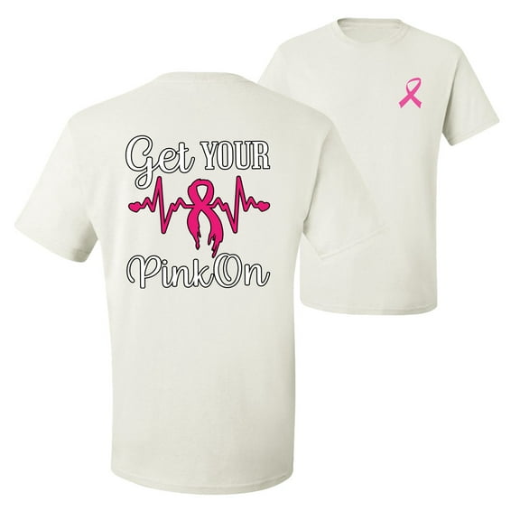Wild Bobby, Get Your Pink On, Breast Cancer Awareness, Front and Back Men's Graphic Tees, White, Medium