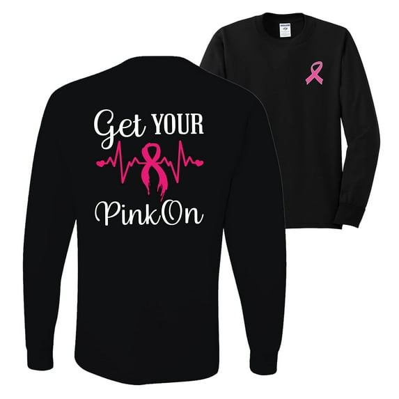 Wild Bobby, Get Your Pink On, Breast Cancer Awareness, Front and Back Mens Long Sleeve Shirt, Black, Small