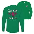 thumbnail image 1 of Wild Bobby, Get Your Pink On, Breast Cancer Awareness, Front and Back Mens Long Sleeve Shirt, Kelly, 3X-Large, 1 of 4