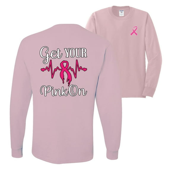 Wild Bobby, Get Your Pink On, Breast Cancer Awareness, Front and Back Mens Long Sleeve Shirt, Light Pink, Large
