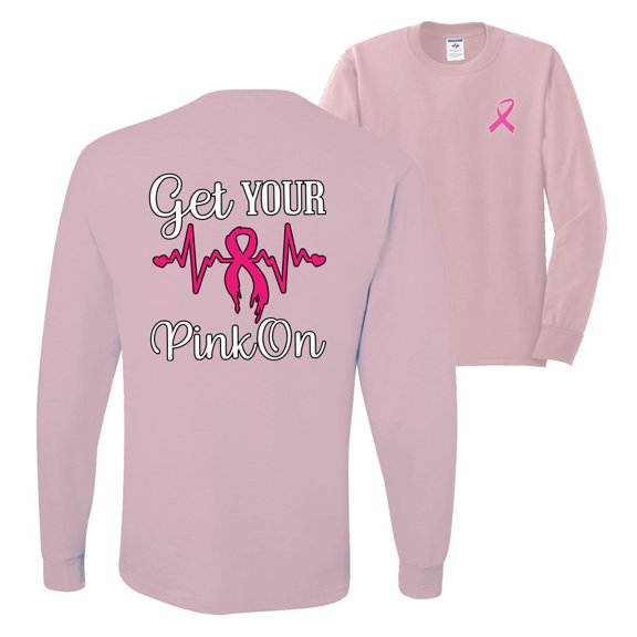 Wild Bobby, Get Your Pink On, Breast Cancer Awareness, Front and Back Mens Long Sleeve Shirt, Light Pink, X-Large