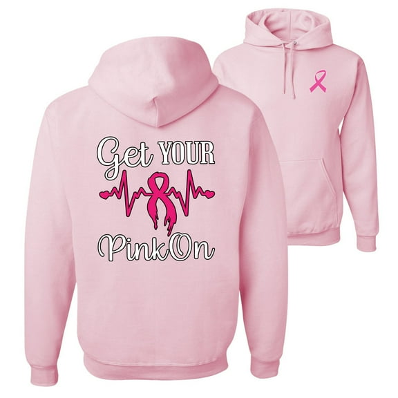 Wild Bobby, Get Your Pink On, Breast Cancer Awareness, Front and Back Unisex Graphic Hoodie Sweatshirt, Light Pink, 3X-Large