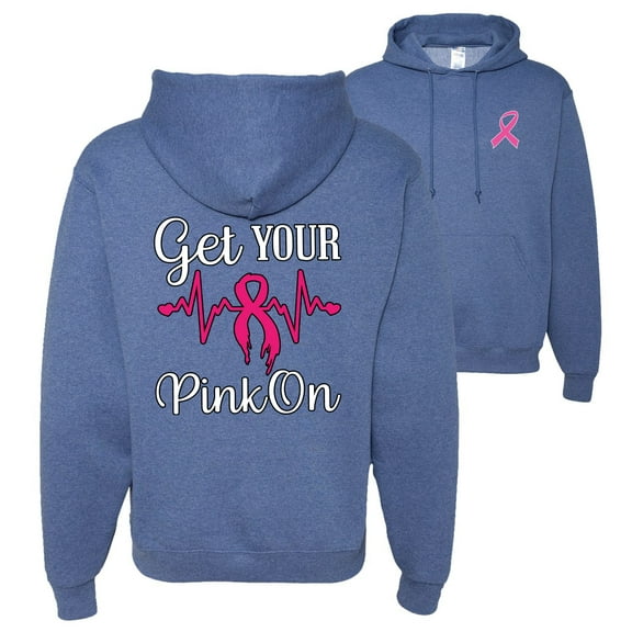 Wild Bobby, Get Your Pink On, Breast Cancer Awareness, Front and Back Unisex Graphic Hoodie Sweatshirt, Vintage Heather Blue, 3X-Large