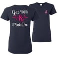 thumbnail image 1 of Wild Bobby, Get Your Pink On, Breast Cancer Awareness, Front and Back Women Graphic Tees, Navy, Medium, 1 of 4