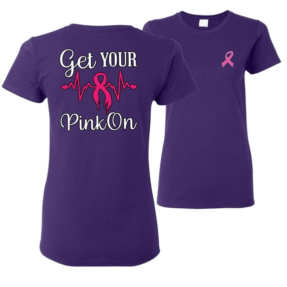 Wild Bobby, Get Your Pink On, Breast Cancer Awareness, Front and Back Women Graphic Tees, Purple, XX-Large
