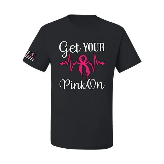 Wild Bobby, Get Your Pink On USA Flag Sleeve Breast Cancer Awareness Unisex Tee, Black, Small