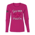thumbnail image 1 of Wild Bobby Get Your Pink On USA Flag Sleeve Breast Cancer Awareness Women Long Sleeve Tee, Fuschia, XX-Large, 1 of 1