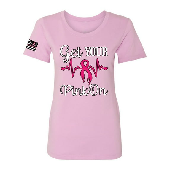 Wild Bobby, Get Your Pink On USA Flag Sleeve Breast Cancer Awareness Women Slim Fit Junior Tee, Hot Pink, XX-Large