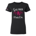 thumbnail image 1 of Wild Bobby Get Your Pink On USA Flag Sleeve Breast Cancer Awareness Women Tee, Black, Small, 1 of 7