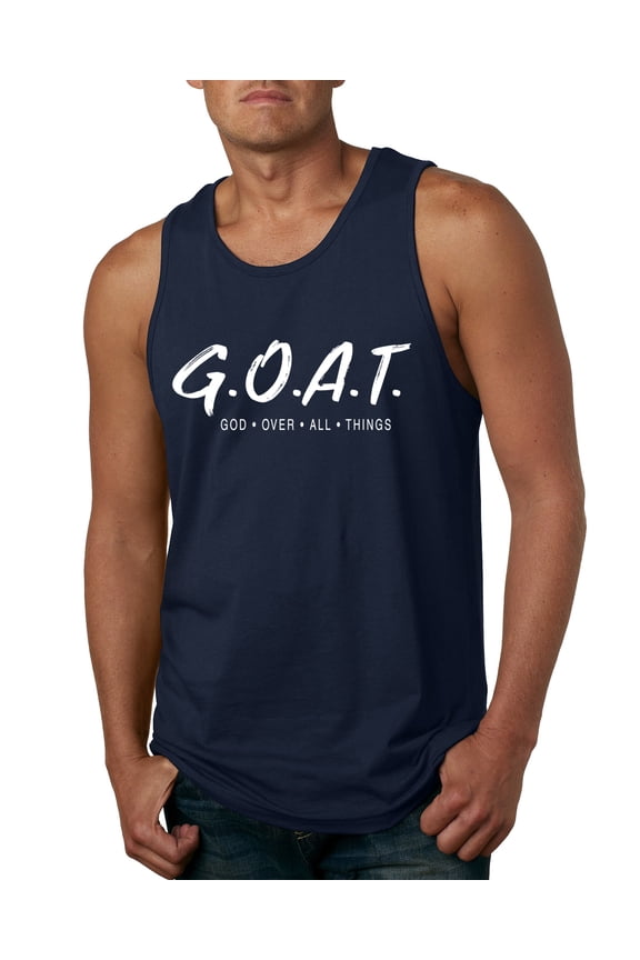 , Goat God Over All Things Inspirational/Christian Men Graphic Tank Top, Navy, X-Large