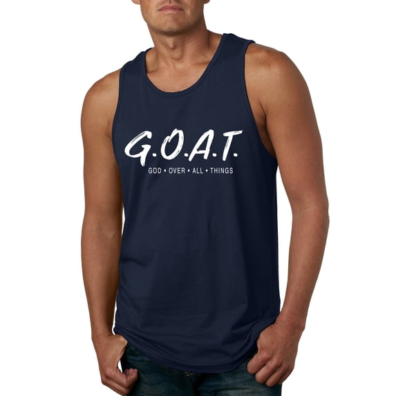 Wild Bobby, Goat God Over All Things Inspirational/Christian Men Graphic Tank Top, Navy, X-Large