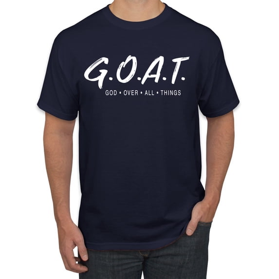 Wild Bobby, Goat God Over All Things Inspirational/Christian Men Graphic Tee, Navy, Medium