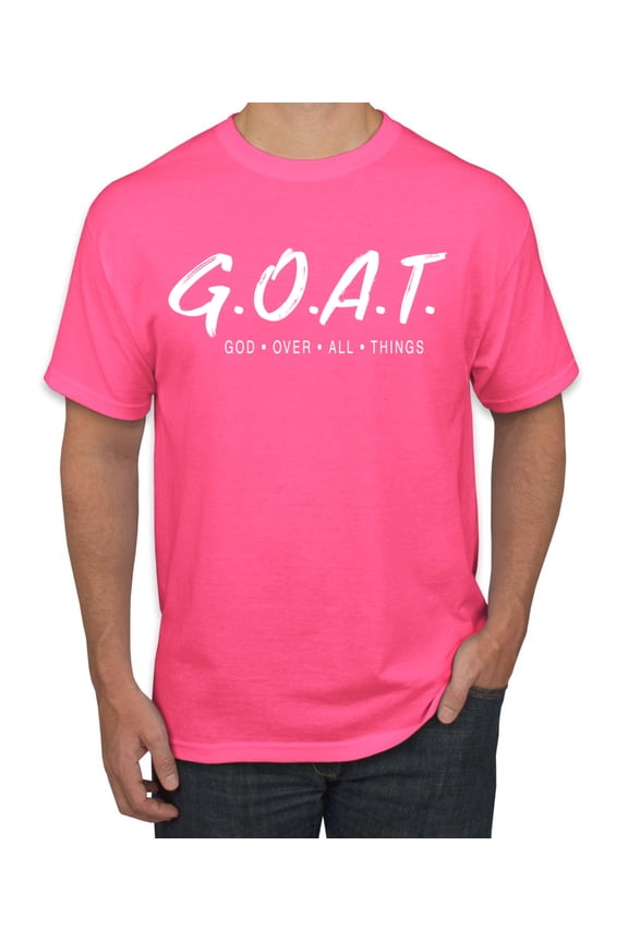 Goat God Over All Things Inspirational/Christian Men Graphic Tee, Neon Pink, Large