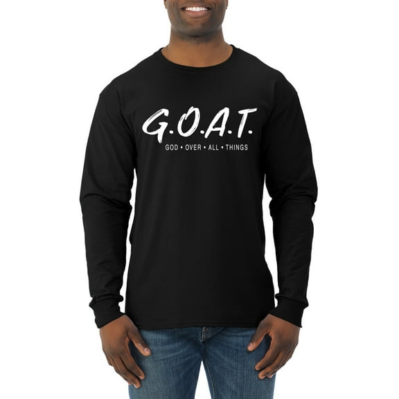 Wild Bobby, Goat God Over All Things Inspirational/Christian Men Long Sleeve Shirt, Black, Small