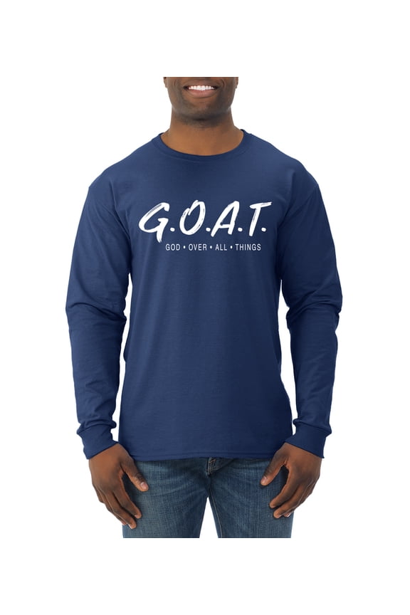 , Goat God Over All Things Inspirational/Christian Men Long Sleeve Shirt, Navy, Large