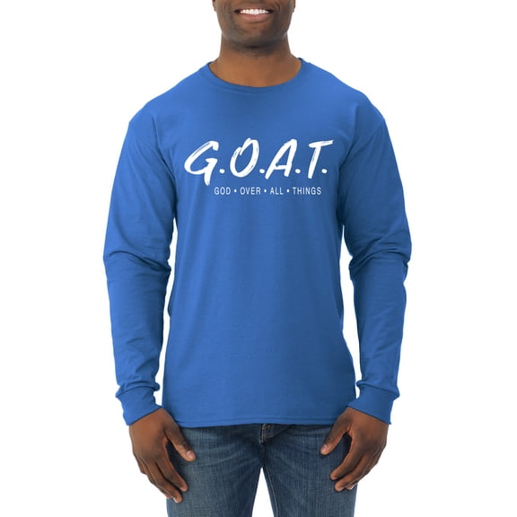 Wild Bobby, Goat God Over All Things Inspirational/Christian Men Long Sleeve Shirt, Royal, Large