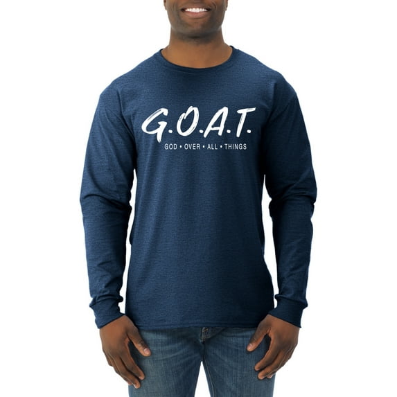 Wild Bobby, Goat God Over All Things Inspirational/Christian Men Long Sleeve Shirt, Vintage Heather Navy, Small
